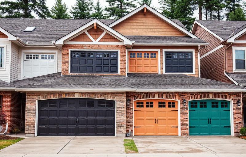 Modern home showcasing beautifully colored garage door enhancing curb appeal