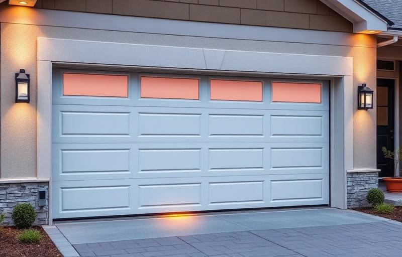 Family with children near garage door demonstrating safety features